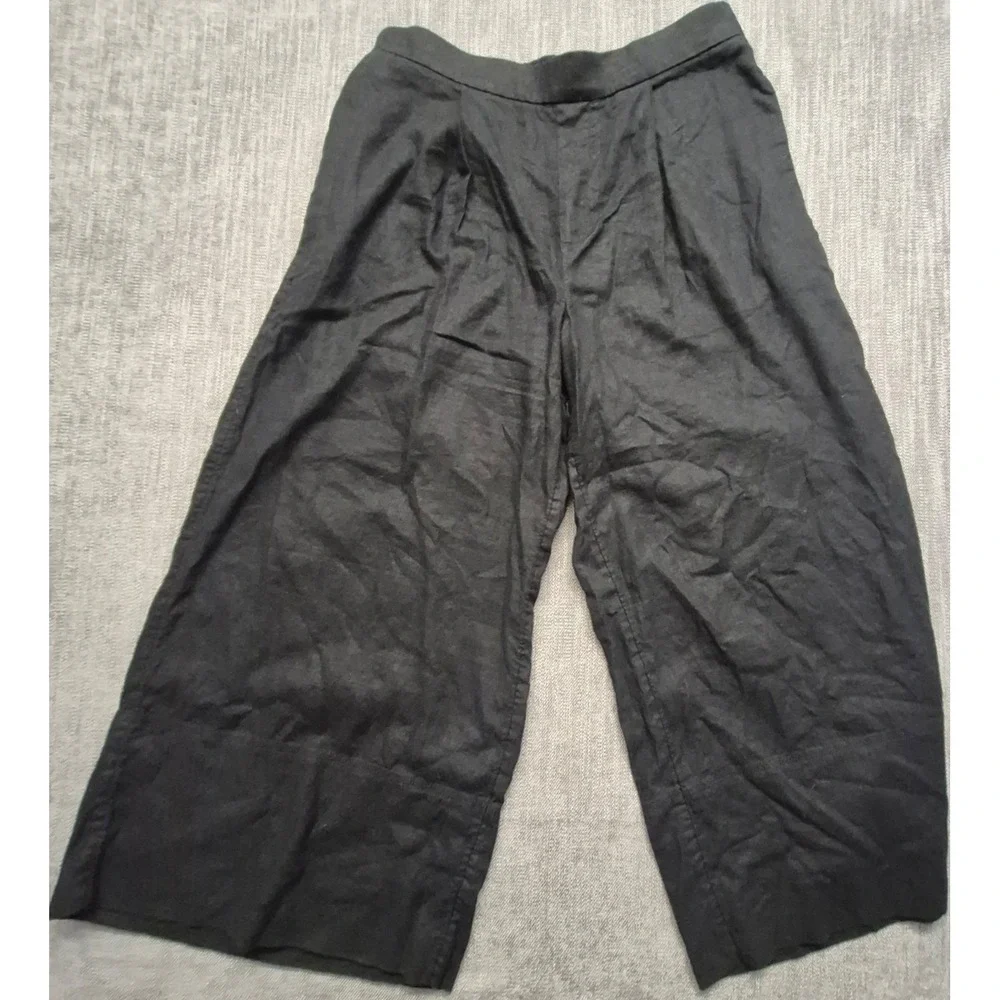 NWT Banana Republic women's black linen blend cropped‎ wide leg pants M boho